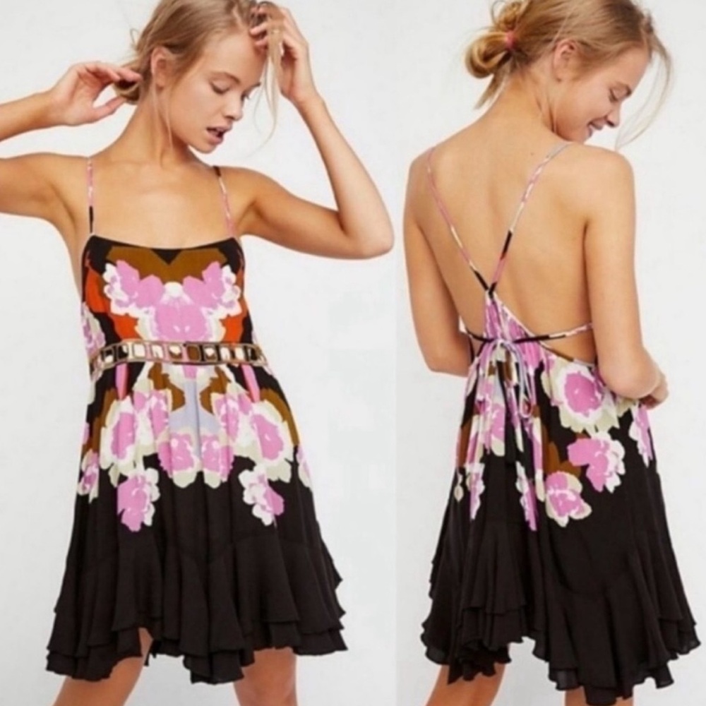 Free People “Sweet Lucy” Tassel Tie Mini Dress – Boho Floral